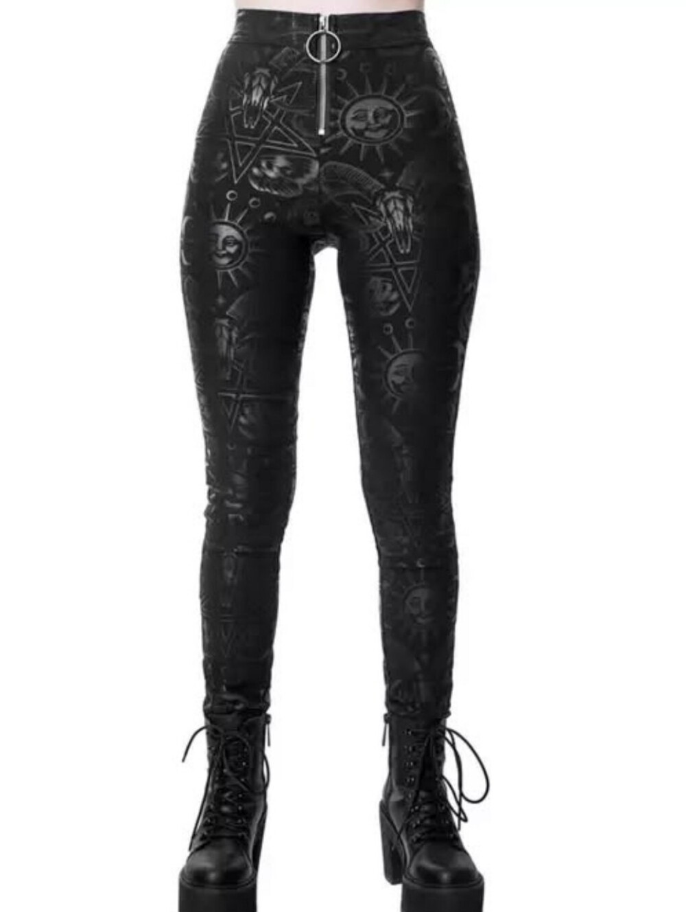 Killstar Temple skinny trousers MEDIUM tone-on-tone occult print